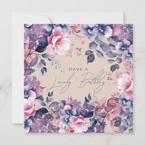 Happy Birthday Boho Purple Garden Floral Champagne Card