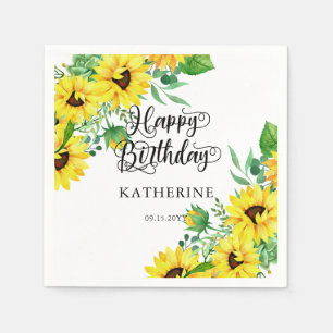 Happy Birthday Boho Sunflowers Eucalyptus Napkins