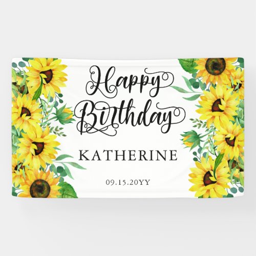 Happy Birthday Boho Sunflowers  Eucalyptus Party Banner