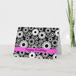 Happy Birthday Bold Black White Retro Flower  Card