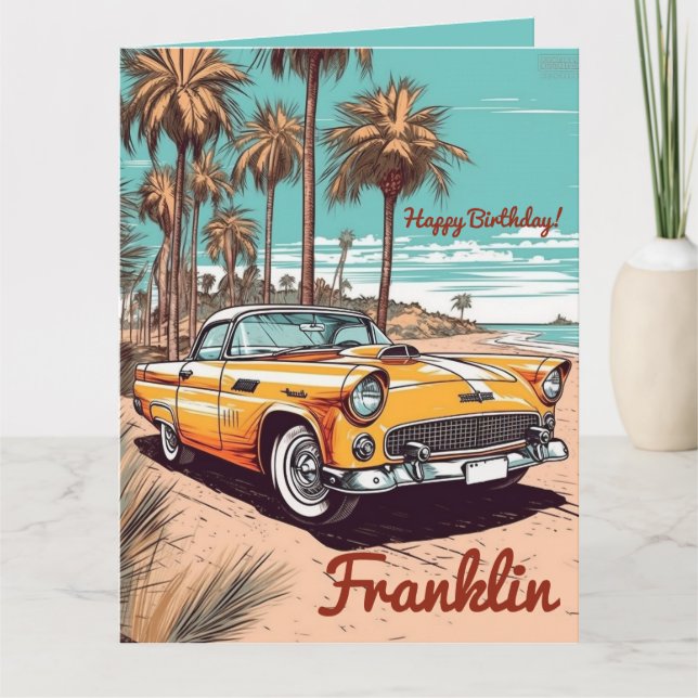 Happy Birthday Boomer Classic Car Birthday  Card (Front)
