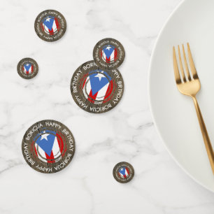 Happy Birthday Boricua Theme on Rustic Wood Confetti