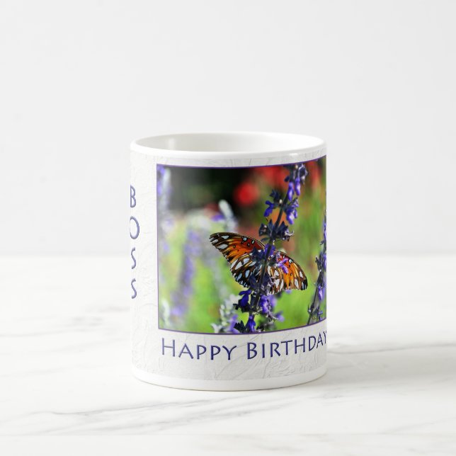 Happy Birthday Boss Floral Butterfly Coffee Mug (Center)