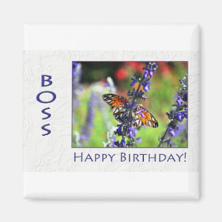 Happy Birthday Boss Flowers and Butterflies Magnet