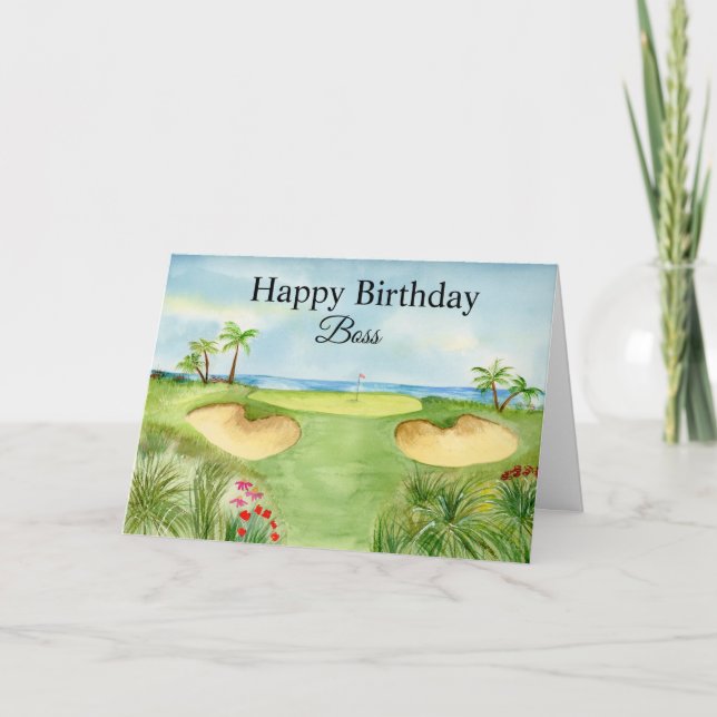 Happy Birthday Boss Tropical Golf Course Card (Front)