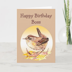 Happy Birthday Boss Watercolor House Wren Bird Card
