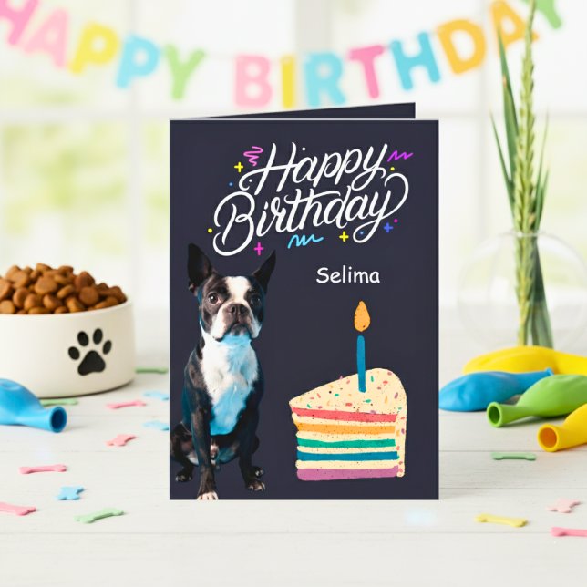 Happy Birthday Boston Terrier and Cake Card (Happy Birthday Boston Terrier and Cake Card)