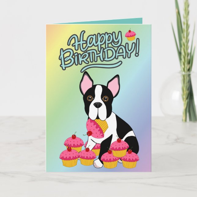 Happy Birthday! Boston Terrier Cupcakes Card (Front)