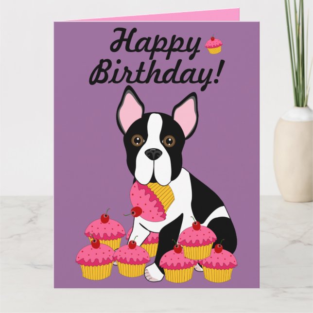 Happy Birthday! Boston Terrier Cupcakes Card (Front)