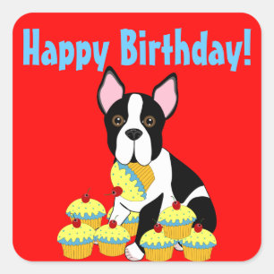 Happy Birthday Boston Terrier Cupcakes Stickers