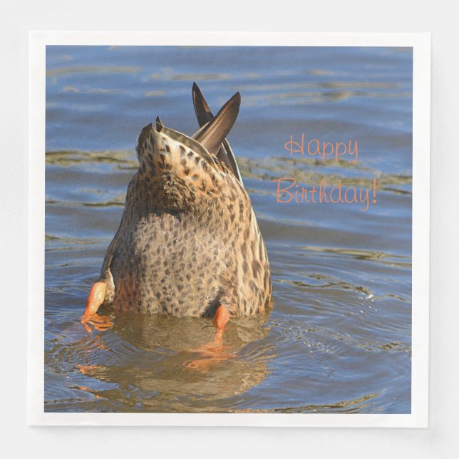 Happy Birthday Bottoms Up Duck Paper Dinner Napkins (Front)