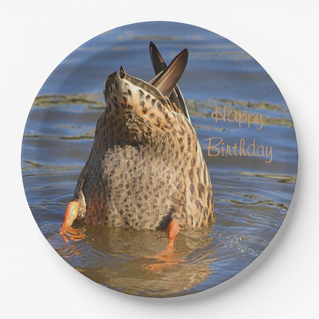 Happy Birthday Bottoms Up Duck Paper Plates (Front)