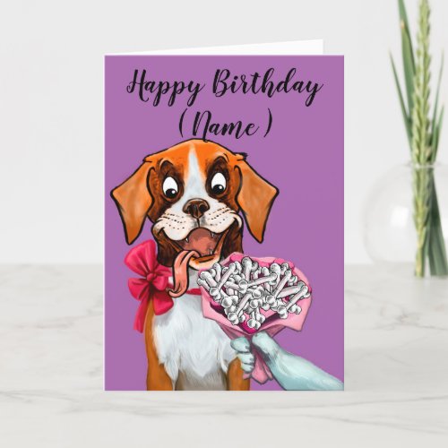 Happy Birthday Bouquet of Bones Boxer Dog Card