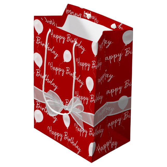 Happy Birthday Bow and Balloons Medium Gift Bag (Front Angled)