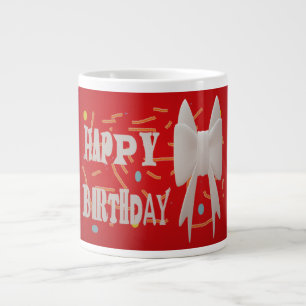 Happy birthday bow and patterns color red  giant coffee mug
