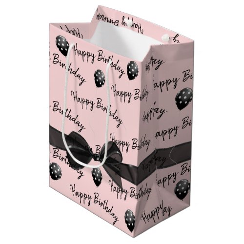 Happy Birthday Bow and Polka Dot Balloons Medium Gift Bag