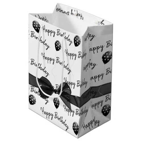 Happy Birthday Bow and Polka Dot Balloons Medium Gift Bag