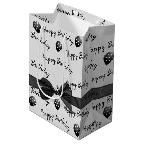 Happy Birthday Bow and Polka Dot Balloons  Medium Gift Bag