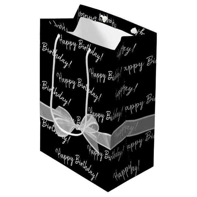 Happy Birthday bow on black Medium Gift Bag (Front Angled)