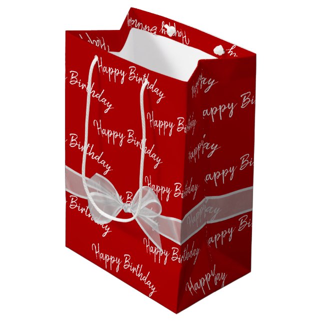 Happy Birthday Bow on Red  Medium Gift Bag (Front Angled)
