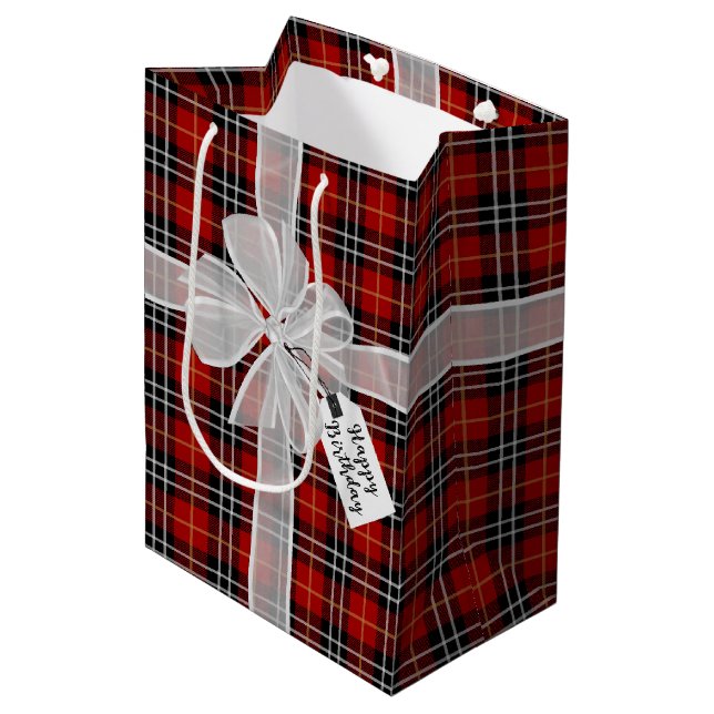 Happy Birthday Bow On Tartan Plaid  Medium Gift Bag (Front Angled)