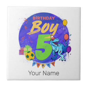 Happy Birthday Boy 5th Fifth Birthday Dinosaur Ceramic Tile