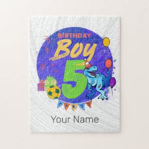 Happy Birthday Boy 5th Fifth Birthday Dinosaur Jigsaw Puzzle