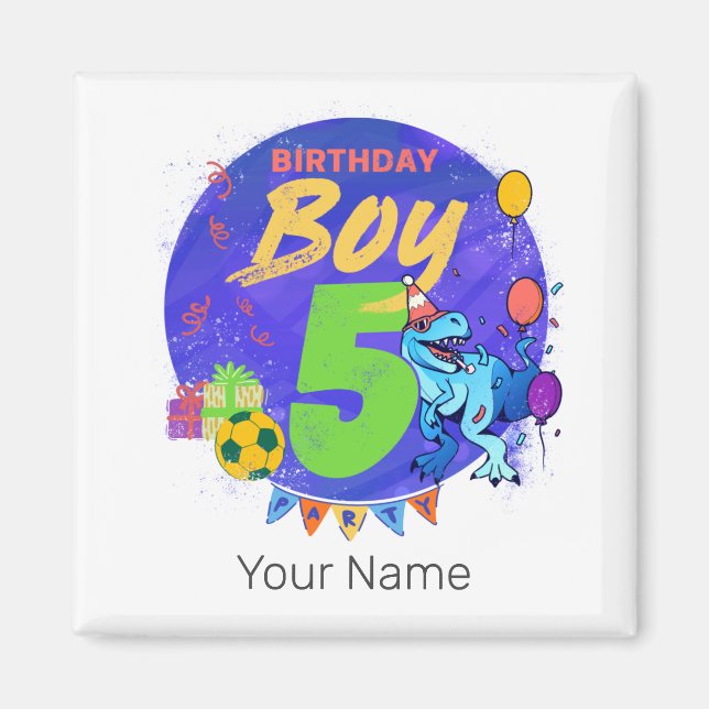 Happy Birthday Boy 5th Fifth Birthday Dinosaur Magnet (Front)
