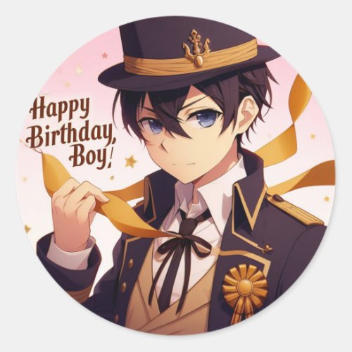 Happy birthday boy anime version  classic round sticker