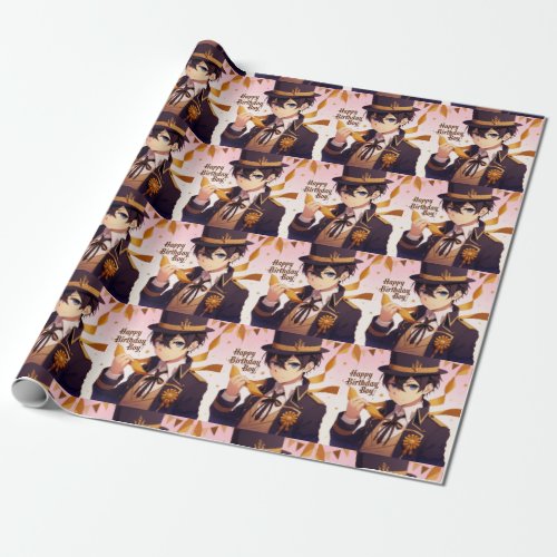 Happy birthday boy anime version  wrapping paper