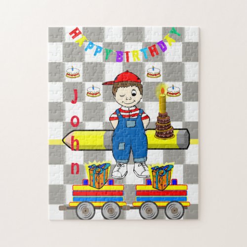 Happy Birthday Boy Cake Trains Jigsaw Puzzle