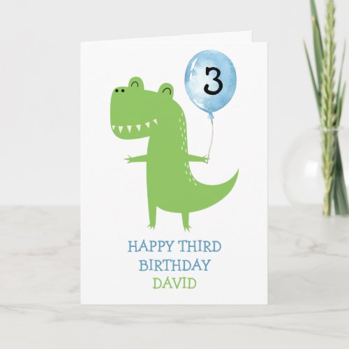 Happy Birthday Boy Dinosaur T_Rex Cute Balloon Card
