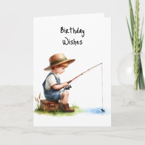 Happy Birthday Boy Fishing Pond Creek Hat Overalls Card