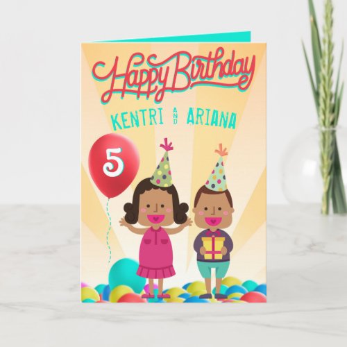 Happy Birthday Boy  GirlEthnic Twins Balloon Card