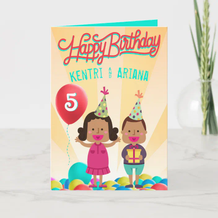 Happy Birthday Boy Girl Ethnic Twins Balloon Card Zazzle Com