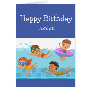 Happy Birthday Boy Girl Loves Water Swimming Cards