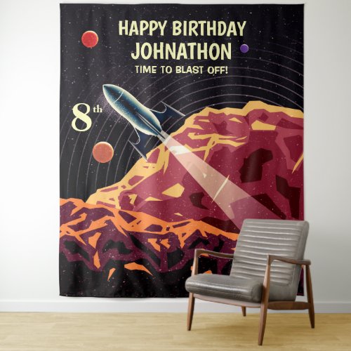 Happy Birthday Boy Girl Rocket Custom Backdrop