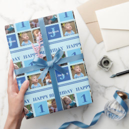 Happy Birthday Boy Photo Collage Cute Custom Wrapping Paper
