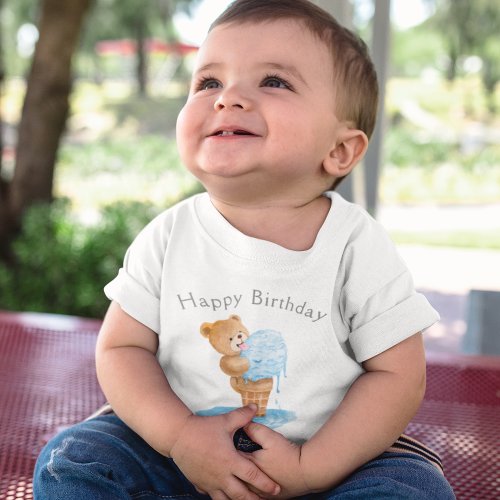 Happy Birthday Boy Teddy Bear Ice Cream Toddler T_shirt