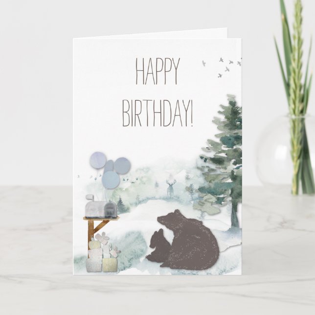 Happy Birthday Boy Woodland Forest Animals Card (Front)