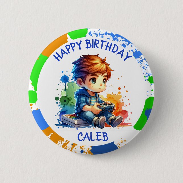 Happy Birthday Boy's Gaming Personalized Birthday Button (Front)