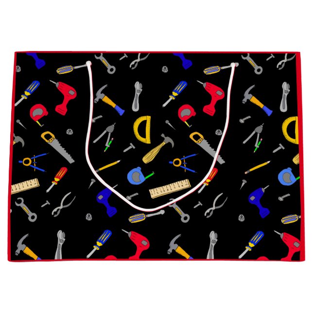 Happy Birthday Boy's Tools Collage Large Gift Bag (Front)