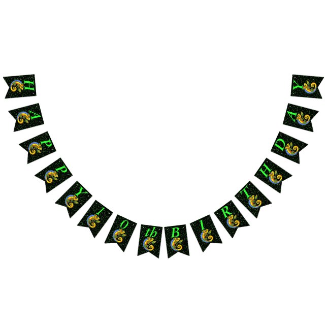 Happy Birthday Bright Colorful Lizard on Branch Bunting Flags (All)