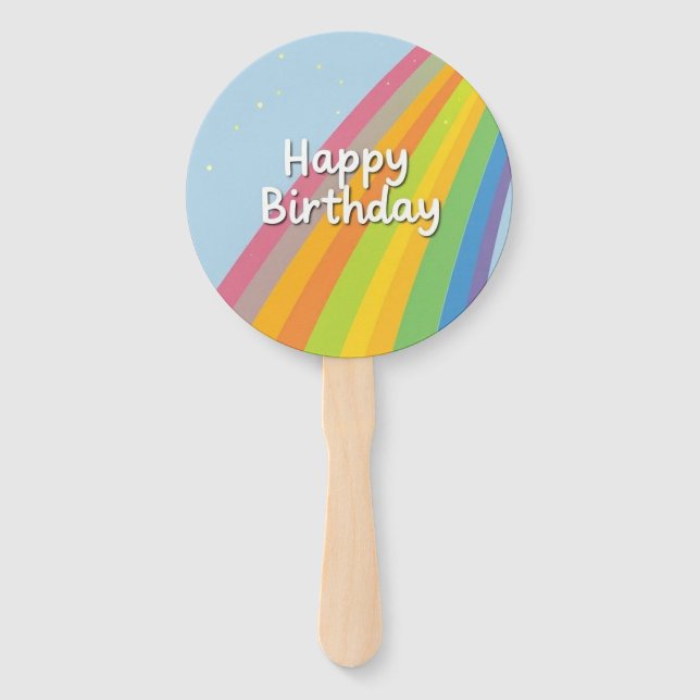 Happy Birthday Bright & Colorful Rainbow Hand Fan (Front)