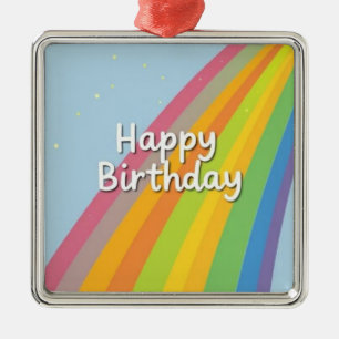 Happy Birthday Bright & Colorful Rainbow Metal Ornament