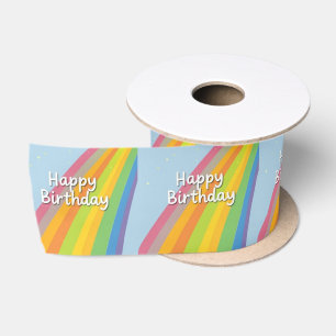 Happy Birthday Bright & Colorful Rainbow Satin Ribbon
