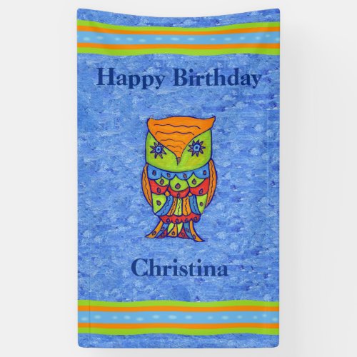 Happy Birthday Bright Fantasy Owl Star Eyes Banner