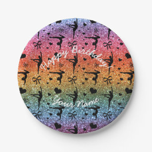 Happy Birthday bright rainbow glitter gymnastics Paper Plates