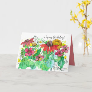Happy Birthday Bright Summer Garden Red Flowers Card