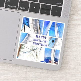 Happy Birthday Brother Artistic White Sails Sticker
